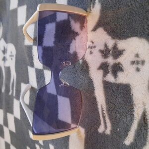 Semi-Rimless White Oversized High  Fashion Color Gradient 400UV  Sunglasses